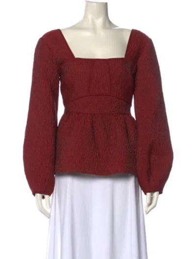 Pre-owned Simkhai Square Neckline Long Sleeve Blouse In Brown
