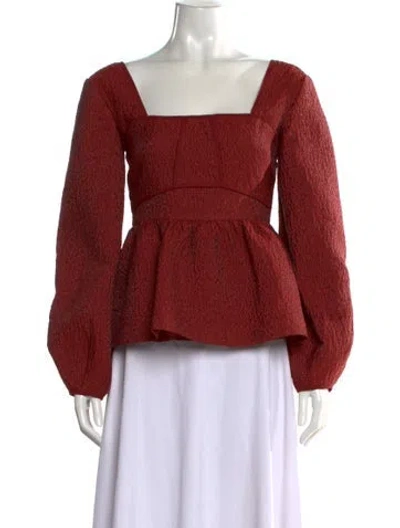 Pre-owned Simkhai Square Neckline Long Sleeve Blouse In Red