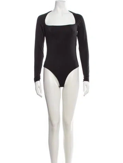 Pre-owned Simkhai Square Neckline Long Sleeve Bodysuit In Black