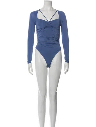 Pre-owned Simkhai Square Neckline Long Sleeve Bodysuit In Blue