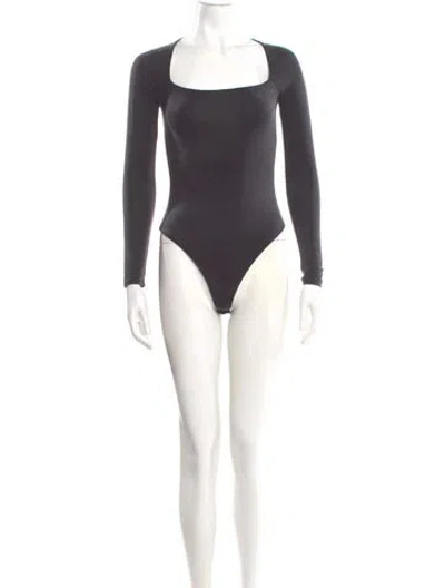 Pre-owned Simkhai Square Neckline Long Sleeve Bodysuit In Gray