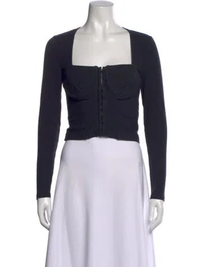 Pre-owned Simkhai Square Neckline Long Sleeve Crop Top In Black