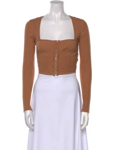 Pre-owned Simkhai Square Neckline Long Sleeve Crop Top In Brown