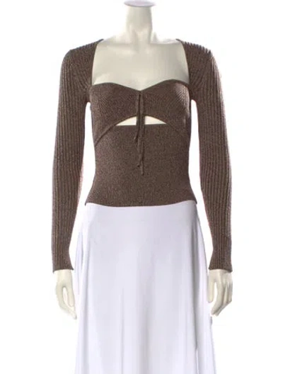 Pre-owned Simkhai Square Neckline Long Sleeve Crop Top In Brown