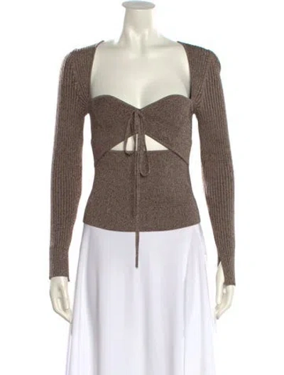 Pre-owned Simkhai Square Neckline Long Sleeve Crop Top In Brown