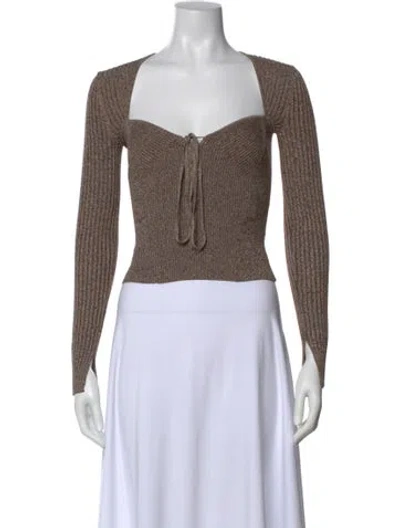 Pre-owned Simkhai Square Neckline Long Sleeve Crop Top In Brown