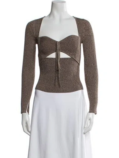 Pre-owned Simkhai Square Neckline Long Sleeve Crop Top In Brown