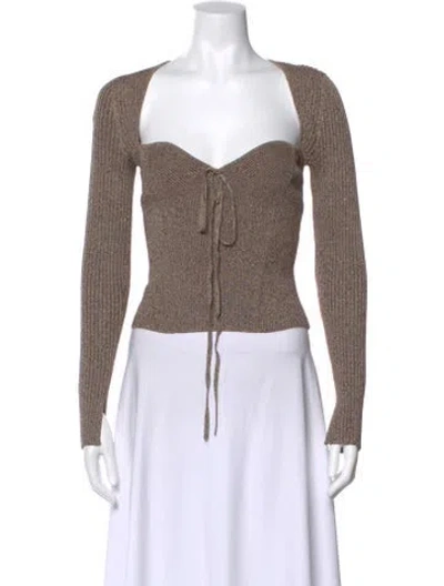 Pre-owned Simkhai Square Neckline Long Sleeve Crop Top In Brown