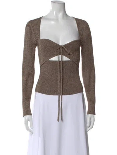 Pre-owned Simkhai Square Neckline Long Sleeve Crop Top In Brown