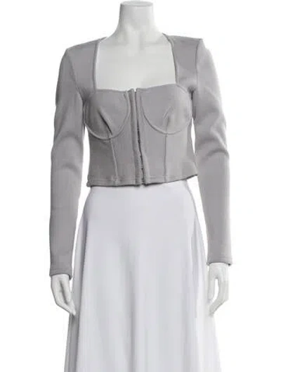 Pre-owned Simkhai Square Neckline Long Sleeve Crop Top In Gray