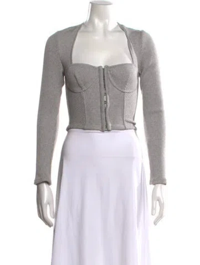 Pre-owned Simkhai Square Neckline Long Sleeve Crop Top In Gray