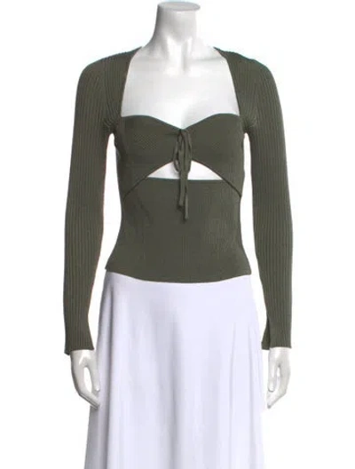 Pre-owned Simkhai Square Neckline Long Sleeve Crop Top In Green