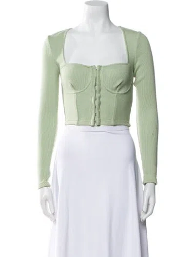 Pre-owned Simkhai Square Neckline Long Sleeve Crop Top In Green
