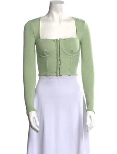 Pre-owned Simkhai Square Neckline Long Sleeve Crop Top In Green