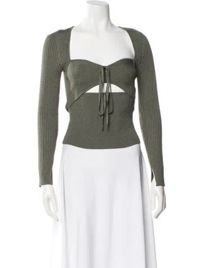 Pre-owned Simkhai Square Neckline Long Sleeve Crop Top In Green