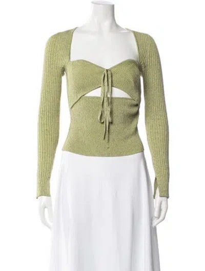 Pre-owned Simkhai Square Neckline Long Sleeve Crop Top In Green