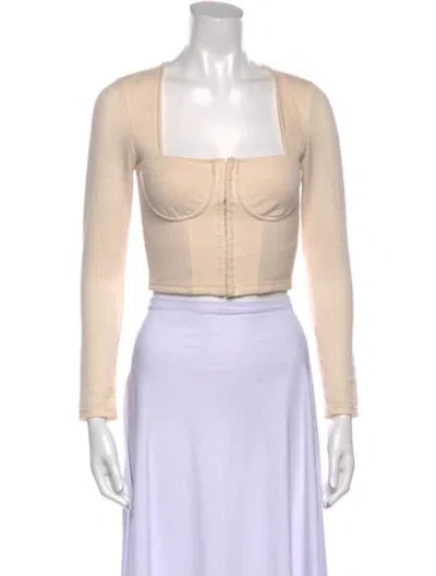 Pre-owned Simkhai Square Neckline Long Sleeve Crop Top In Neutral