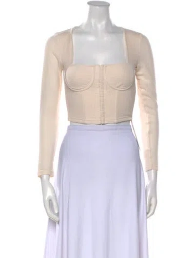Pre-owned Simkhai Square Neckline Long Sleeve Crop Top In Neutral