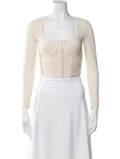 Pre-owned Simkhai Square Neckline Long Sleeve Crop Top In Neutral
