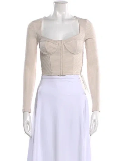 Pre-owned Simkhai Square Neckline Long Sleeve Crop Top In Neutral