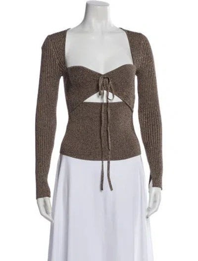 Pre-owned Simkhai Square Neckline Long Sleeve Top In Brown
