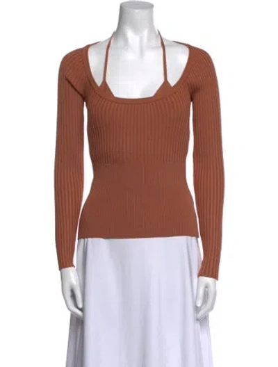 Pre-owned Simkhai Square Neckline Long Sleeve Top In Brown