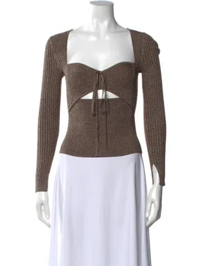 Pre-owned Simkhai Square Neckline Long Sleeve Top In Brown