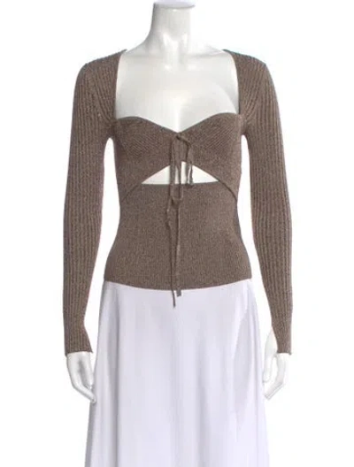 Pre-owned Simkhai Square Neckline Long Sleeve Top In Brown