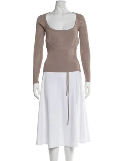 Pre-owned Simkhai Square Neckline Long Sleeve Top In Brown