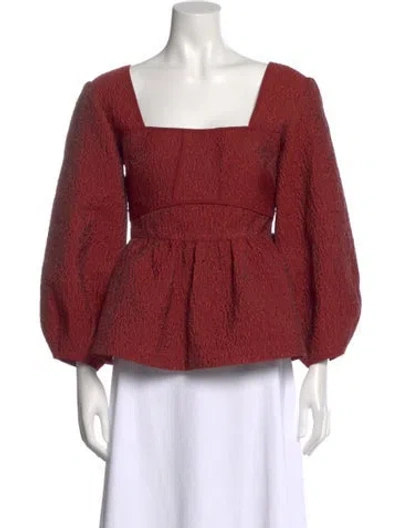 Pre-owned Simkhai Square Neckline Long Sleeve Top In Burgundy