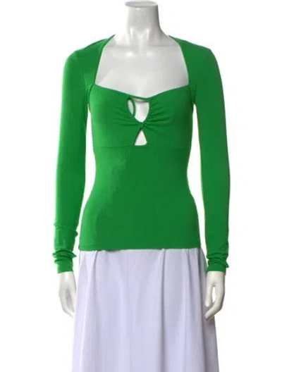 Pre-owned Simkhai Square Neckline Long Sleeve Top In Green