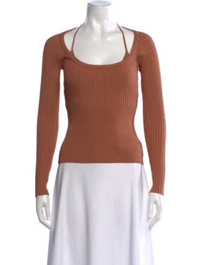 Pre-owned Simkhai Square Neckline Long Sleeve Top In Orange