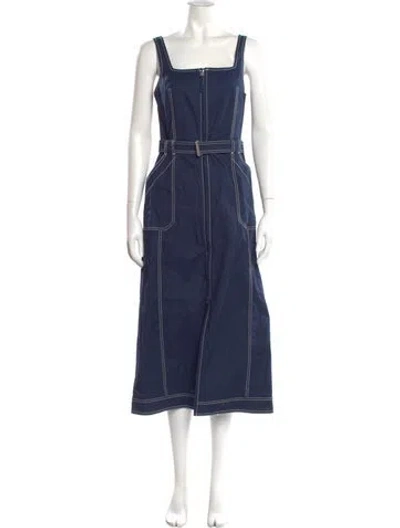 Pre-owned Simkhai Square Neckline Midi Length Dress In Blue