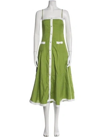 Pre-owned Simkhai Square Neckline Midi Length Dress In Green