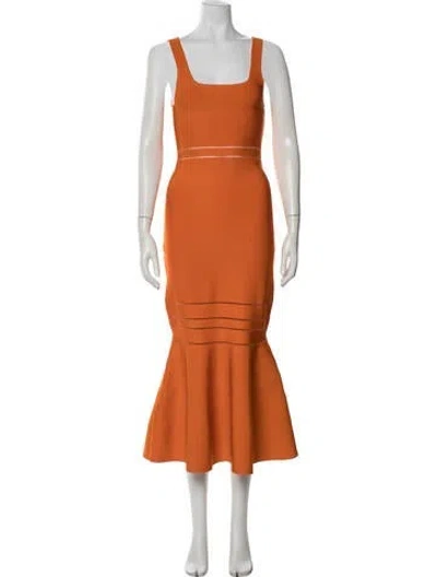 Pre-owned Simkhai Square Neckline Midi Length Dress In Orange