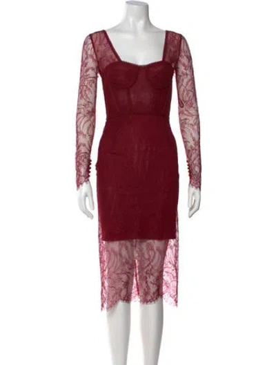 Pre-owned Simkhai Square Neckline Midi Length Dress In Red