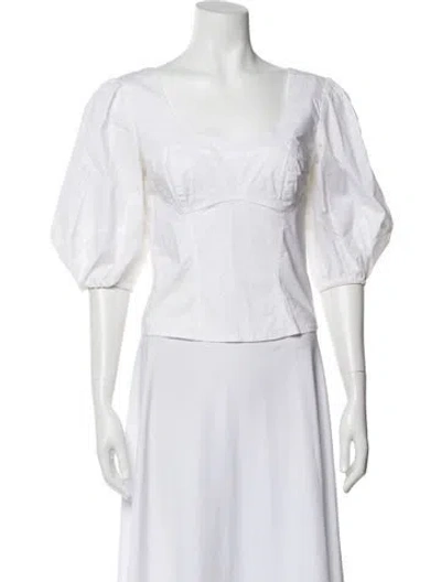 Pre-owned Simkhai Square Neckline Short Sleeve Blouse In White