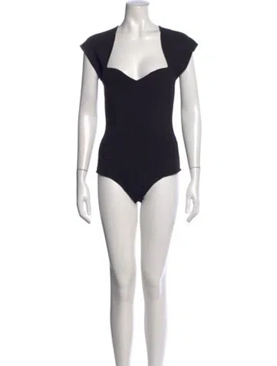 Pre-owned Simkhai Square Neckline Short Sleeve Bodysuit In Black