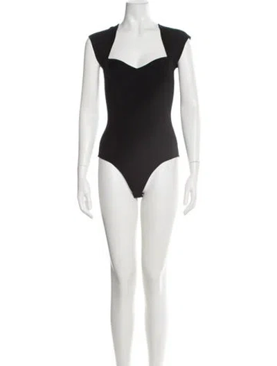 Pre-owned Simkhai Square Neckline Short Sleeve Bodysuit In Black