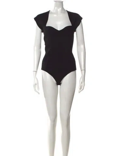 Pre-owned Simkhai Square Neckline Short Sleeve Bodysuit In Black