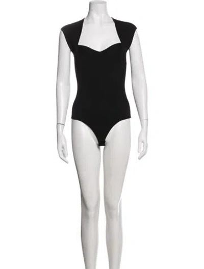 Pre-owned Simkhai Square Neckline Short Sleeve Bodysuit In Black