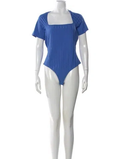 Pre-owned Simkhai Square Neckline Short Sleeve Bodysuit In Blue