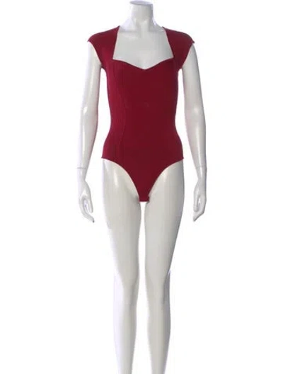 Pre-owned Simkhai Square Neckline Short Sleeve Bodysuit In Red