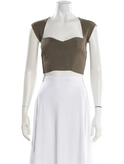 Pre-owned Simkhai Square Neckline Short Sleeve Crop Top In Green