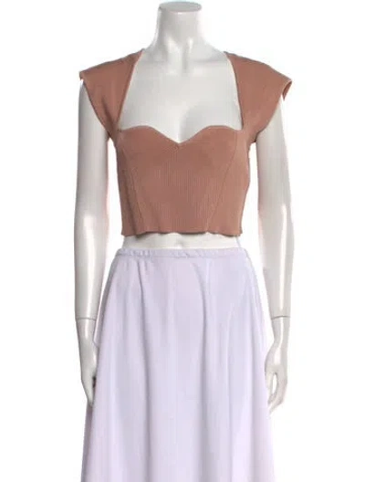 Pre-owned Simkhai Square Neckline Short Sleeve Crop Top In Neutral