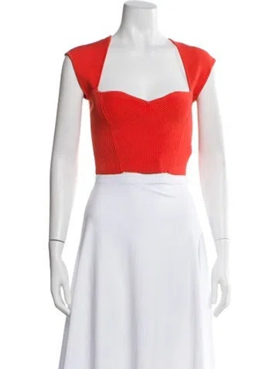 Pre-owned Simkhai Square Neckline Short Sleeve Crop Top In Orange