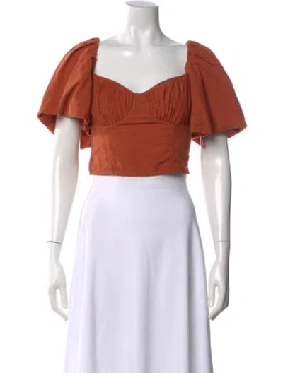 Pre-owned Simkhai Square Neckline Short Sleeve Crop Top In Orange