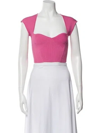 Pre-owned Simkhai Square Neckline Short Sleeve Crop Top In Pink