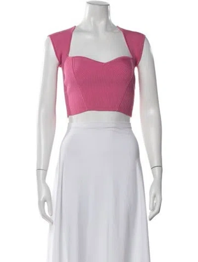 Pre-owned Simkhai Square Neckline Short Sleeve Crop Top In Pink
