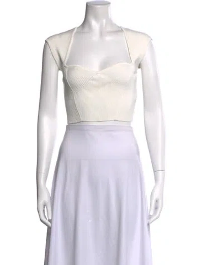 Pre-owned Simkhai Square Neckline Short Sleeve Crop Top In White